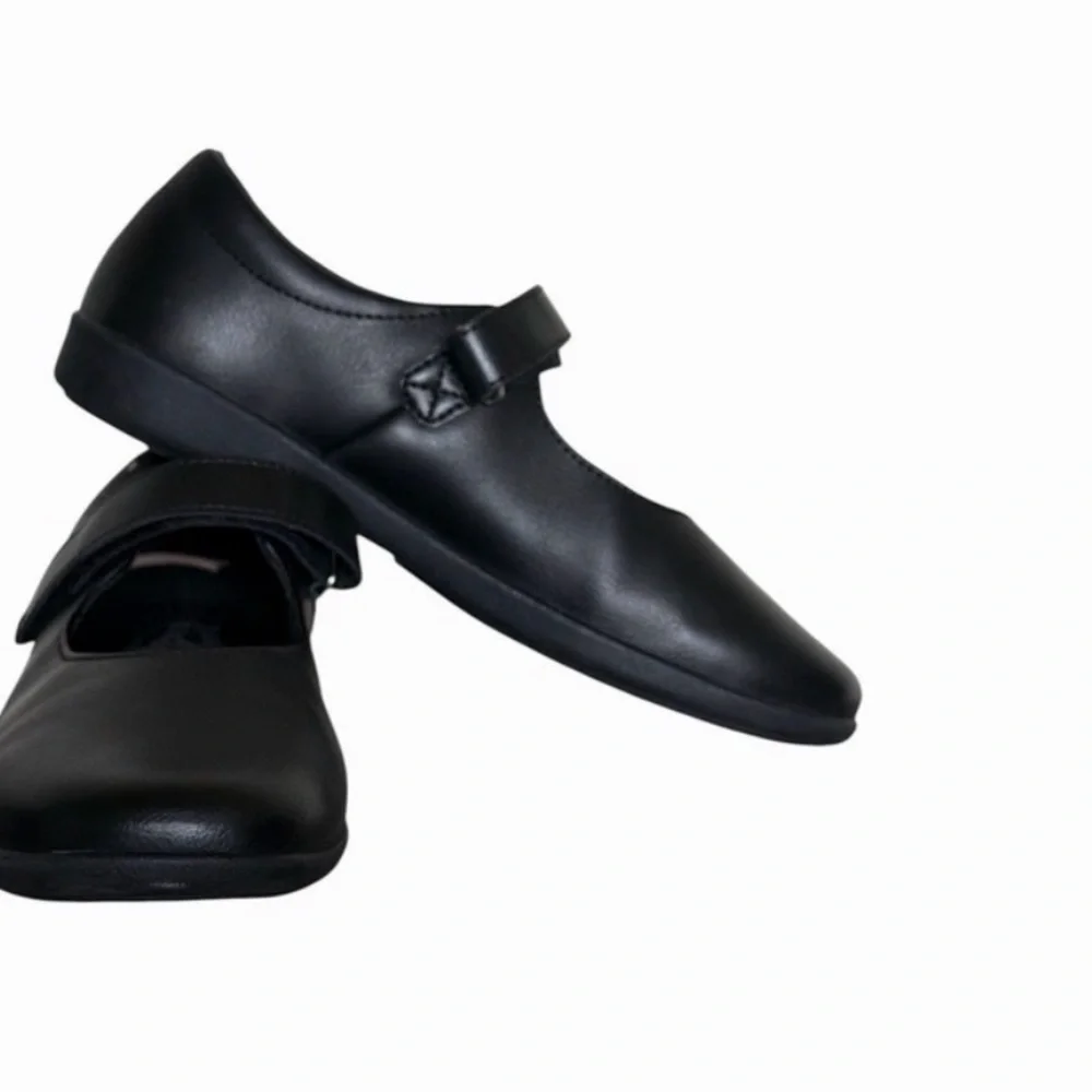 Hush Puppies Kids Black Mary Jane Velcro Strap School Shoes